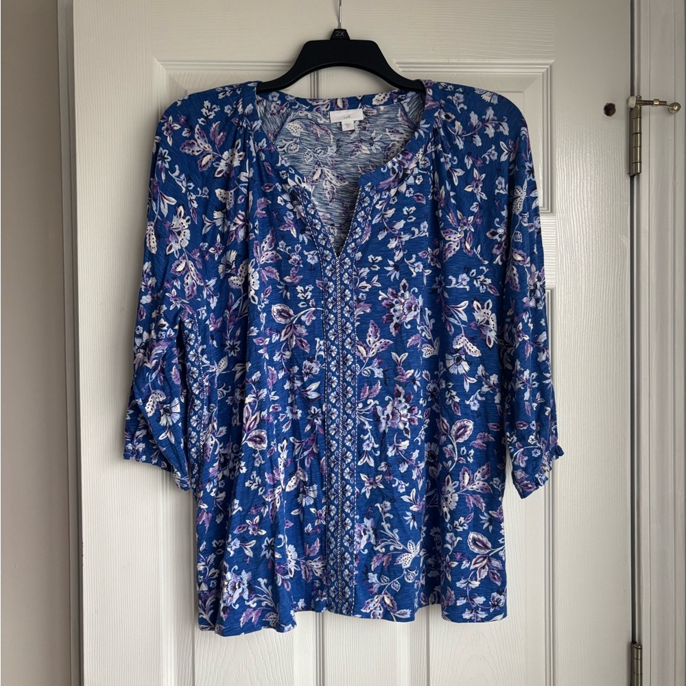 J. Jill Blue Floral Blouse